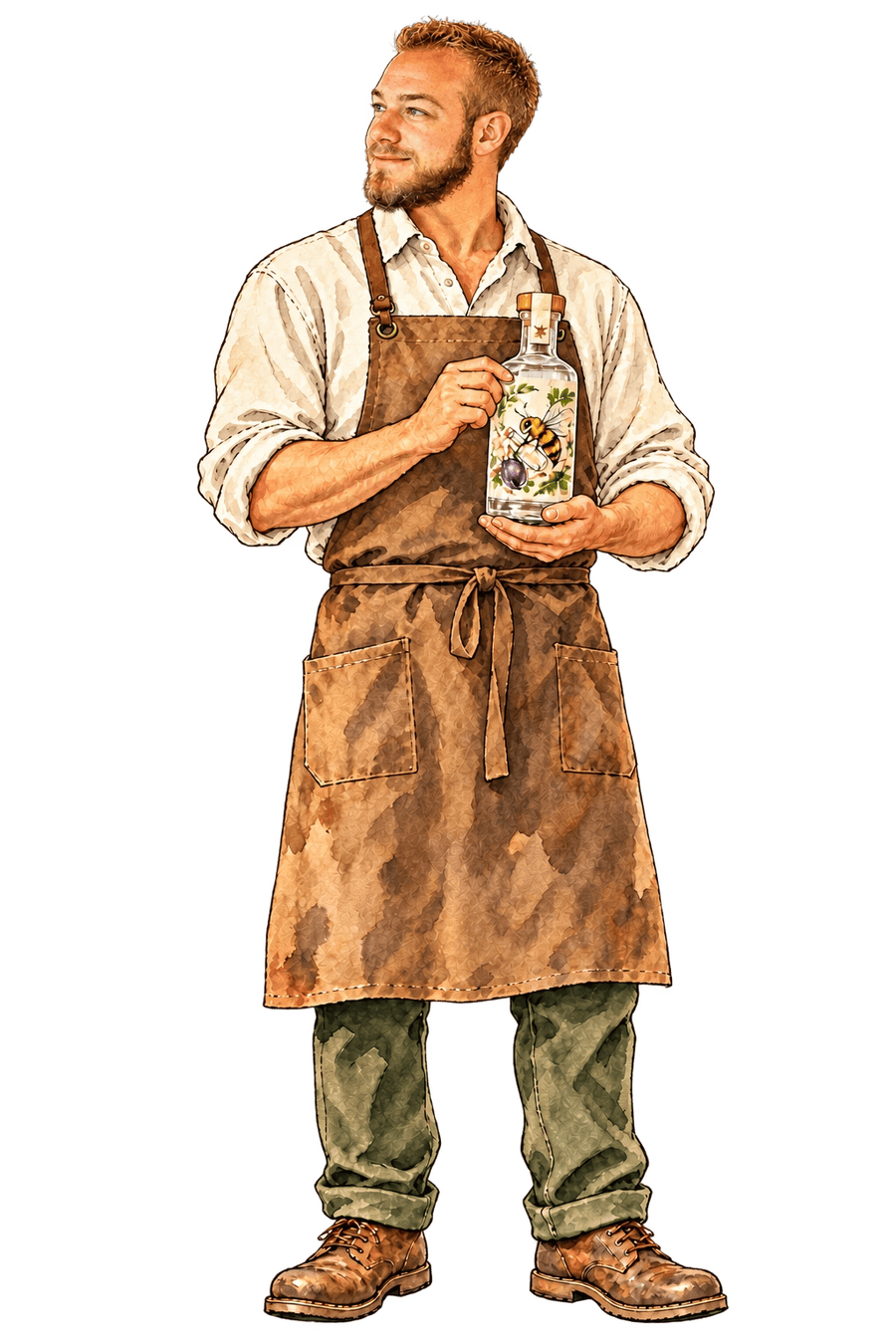 L’artisan distillateur Gerber, illustration aquarelle Gerber, Jura suisse