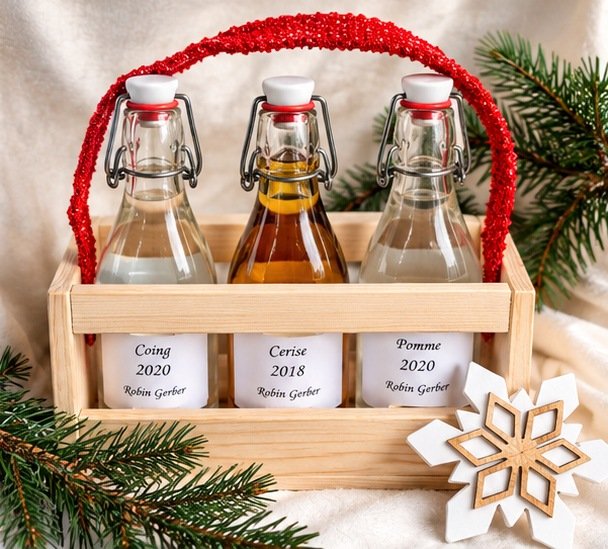 Coffret Trio eaux-de-vie Robin Gerber : trois eaux-de-vie du Jura au choix, 25 cl