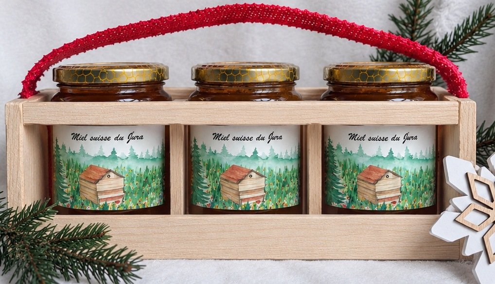 Coffret Trio miel Robin Gerber : trois pots de miel du Jura 500 g